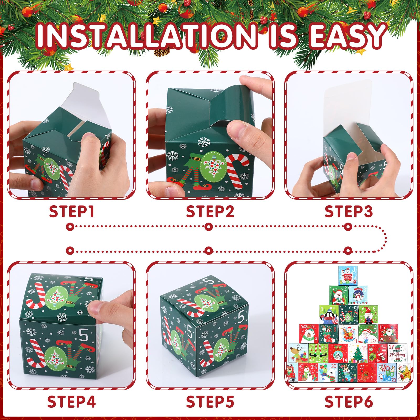 Sliner 120 Stück kleine Weihnachts-Adventskalender-Box, Weihnachts-Adventskalender 2023, Countdown-Geschenkboxen mit 24 Stück Muster-Design, leere Mini-Boxen für Gastgeschenke, Kinder, Urlaub, Kekse