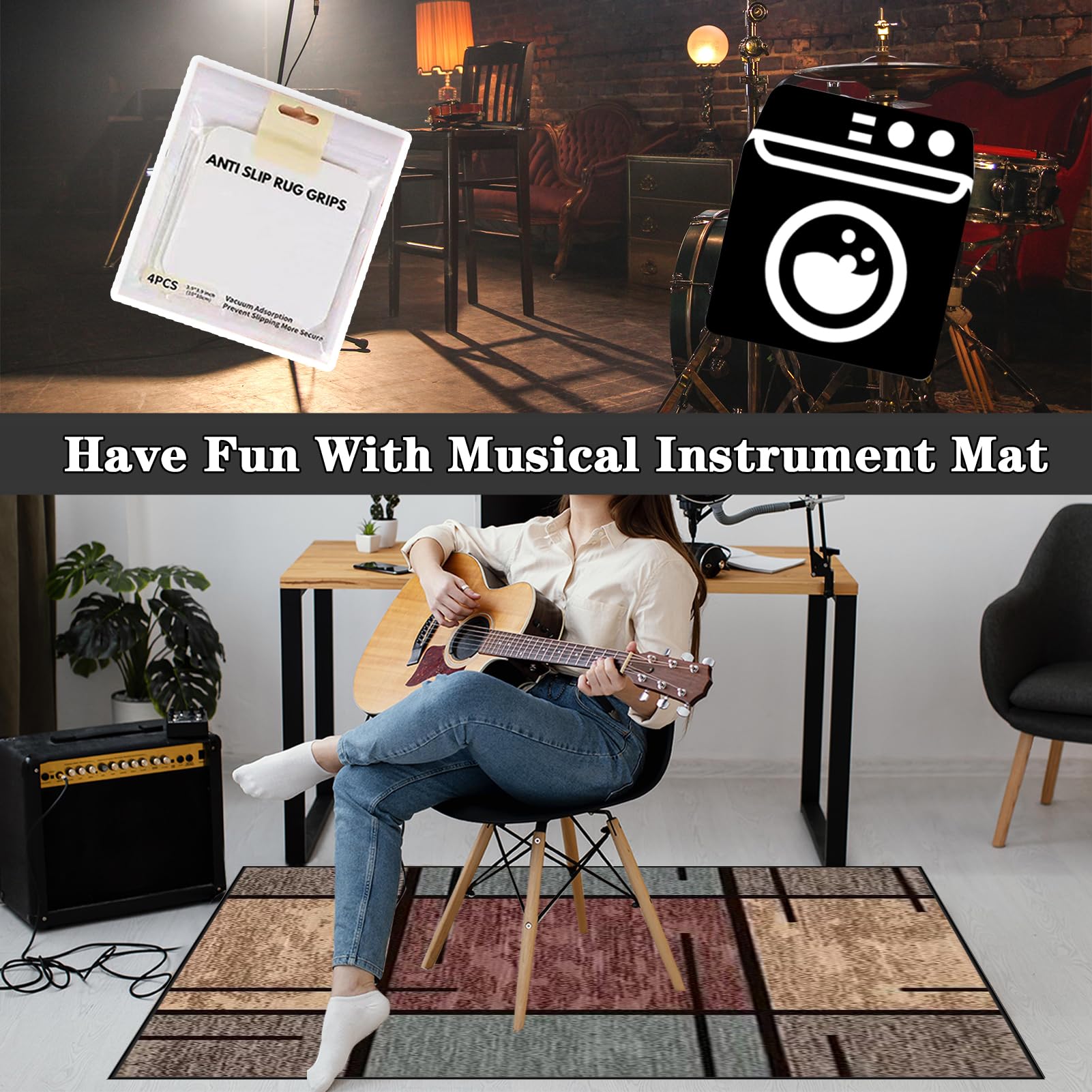 Tappetino Insonorizzato Batteria | Carpet Drum Mat | Tappeto per Batteria | Tappeto Professionale per Batteria e Strumenti a Percussione | Tappeto Antiscivolo Batteria Elettronica 140 x 120 cm