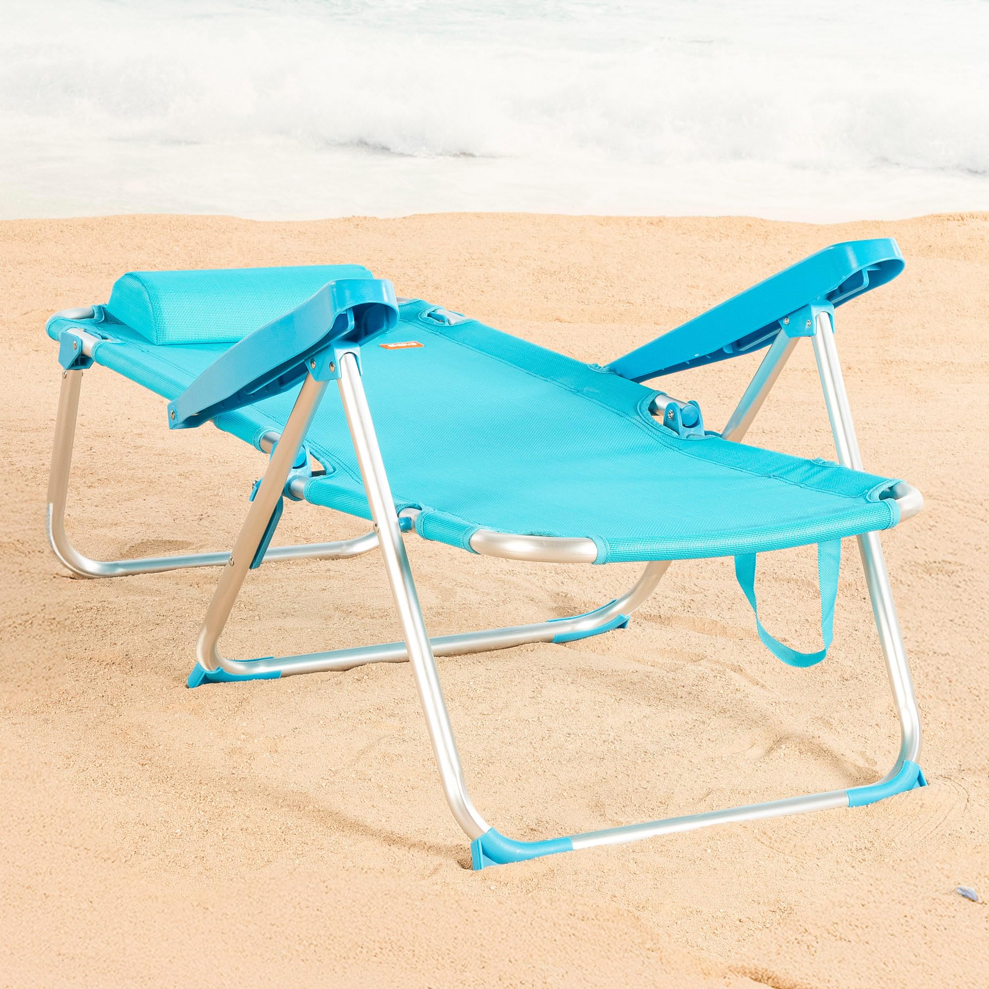 AKTIVE Silla de Playa Plegable Alta, Azul, Mide 48x60x90 cm, Multiposición, 8 Posiciones, Textileno y Aluminio, Peso soportado 110 kg, Asa Transporte, Sillas Acolchadas (62690)