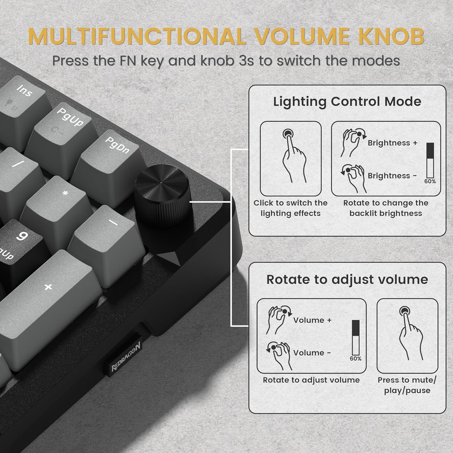 Redragon K742 Tastiera Meccanica Wireless, Gaming Custom Keyboard Gasket con 98 Tasti, Hot-swap, BT/2.4G/USB-C, Interruttore Lineare, QWERTY Layout, Retroilluminazione RGB, per Win/Mac/PC
