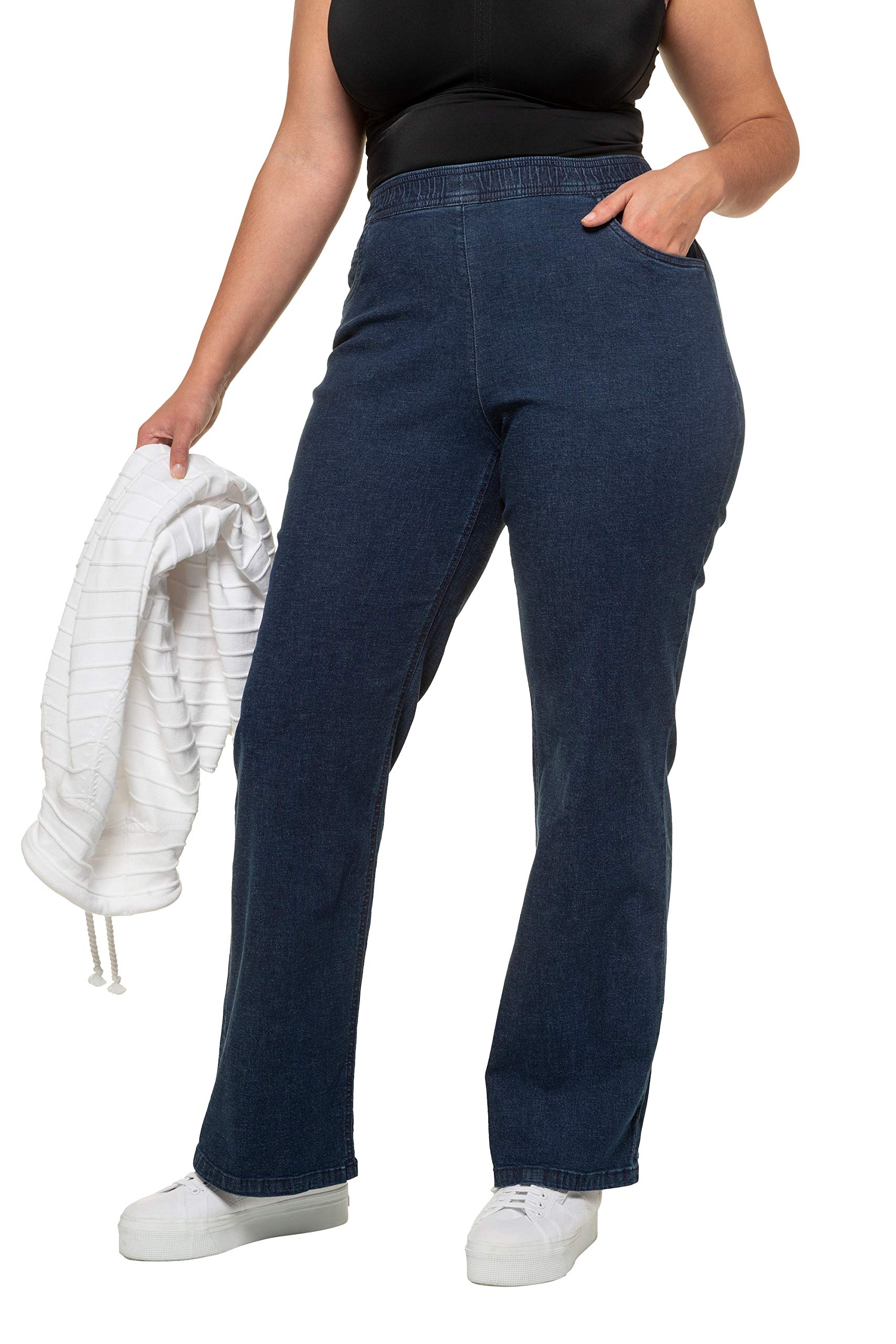 Ulla Popken Femme Grandes Tailles Jean Large Mary, Coupe Ample à 5 Poches, Ceinture élastique 725331