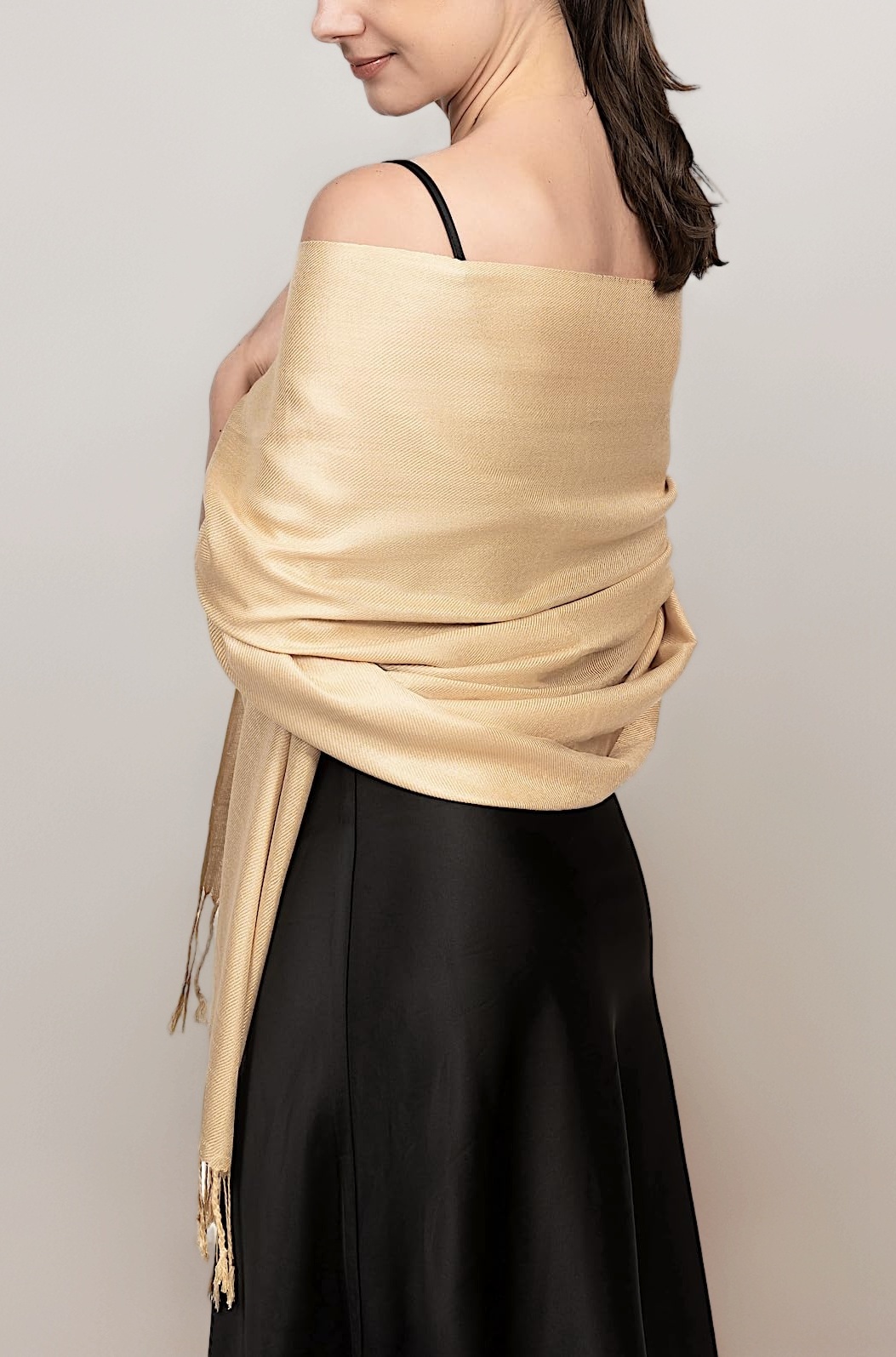 Achillea Large Soft Silky Pashmina Shawl Wrap Scarf in Solid Colors (Champagne)