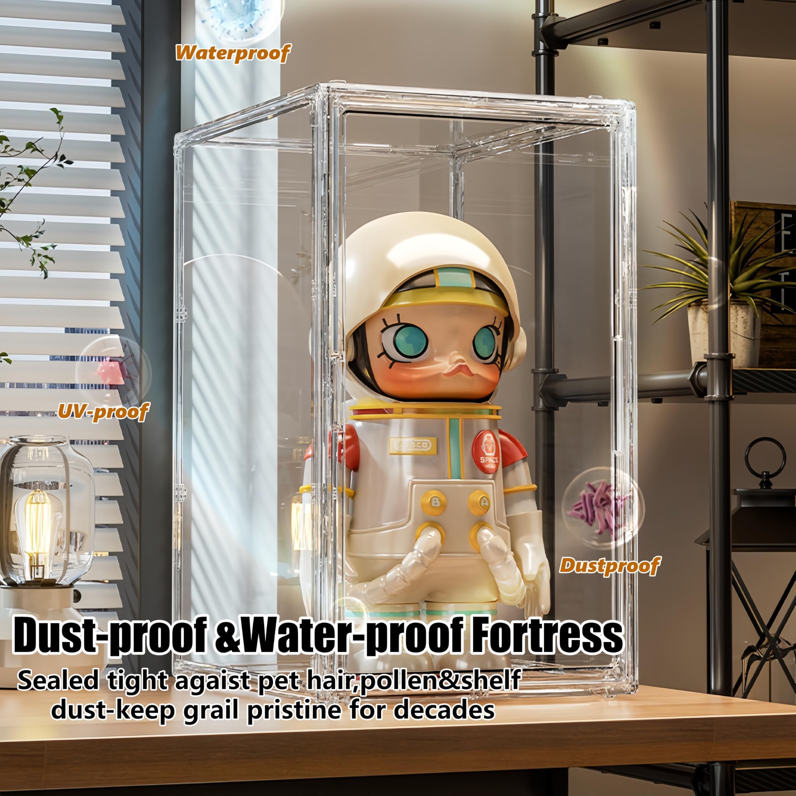 Vitrina vertical de acrílico jumbo, gabinete extra alto de 19.6 pulgadas para figuras de gran tamaño, puerta magnética y escaparate apilable a prueba de polvo para estatuas, muñecas artísticas de