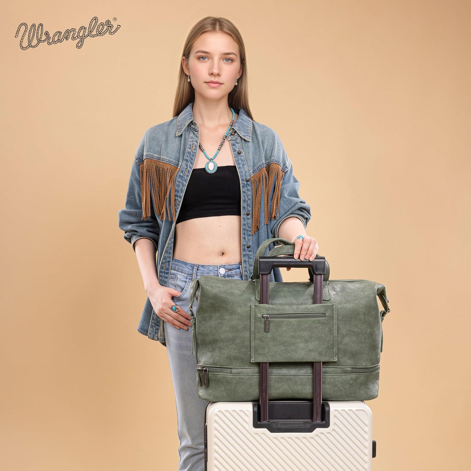 Wrangler Travel Duffel Bag Carry On Overnight Bag with Shoe Compartment Weekender Bag for Women WG253-5110GN - Image 4