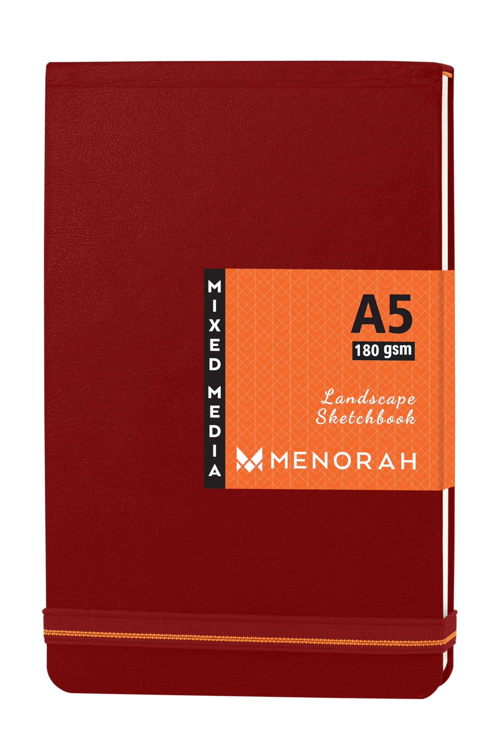 MENORAH Paper A5 - Artist Sketchbook - 180 GSM- Hard Bound, Sketch Book - 100 Pages/50 Sheets (Size 14.8 Cm X 21.0 Cm) - Completely Handmade - Drawing Book - Landscape(Red, Watercolor)