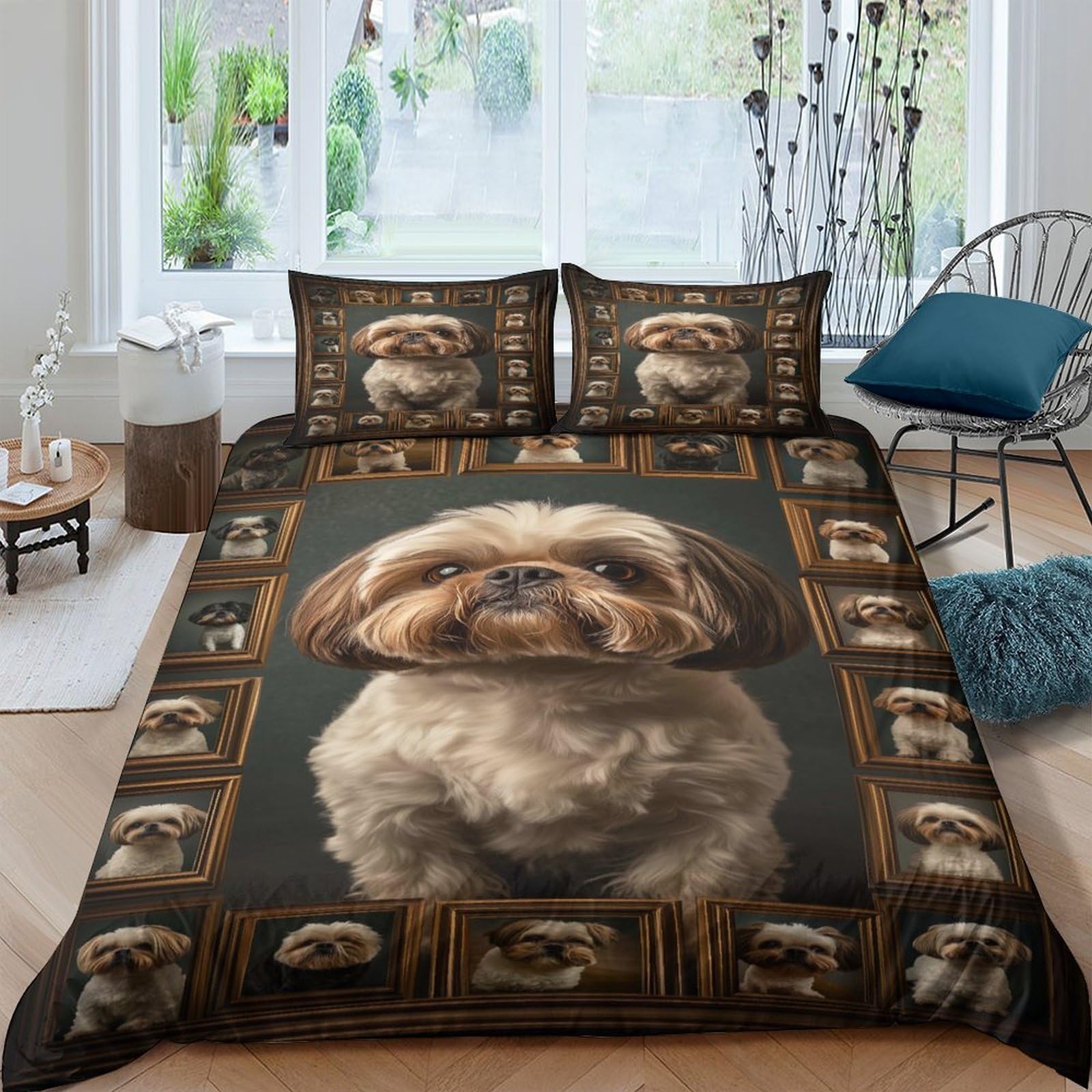 Ctjqhvkz Style-4 3D Printed Shih Tzu Dog Pattern Fitted Sheet Microfiber Soft Bed Cover For Bedroom Guest Room Machine Washable Single（135X200cm）
