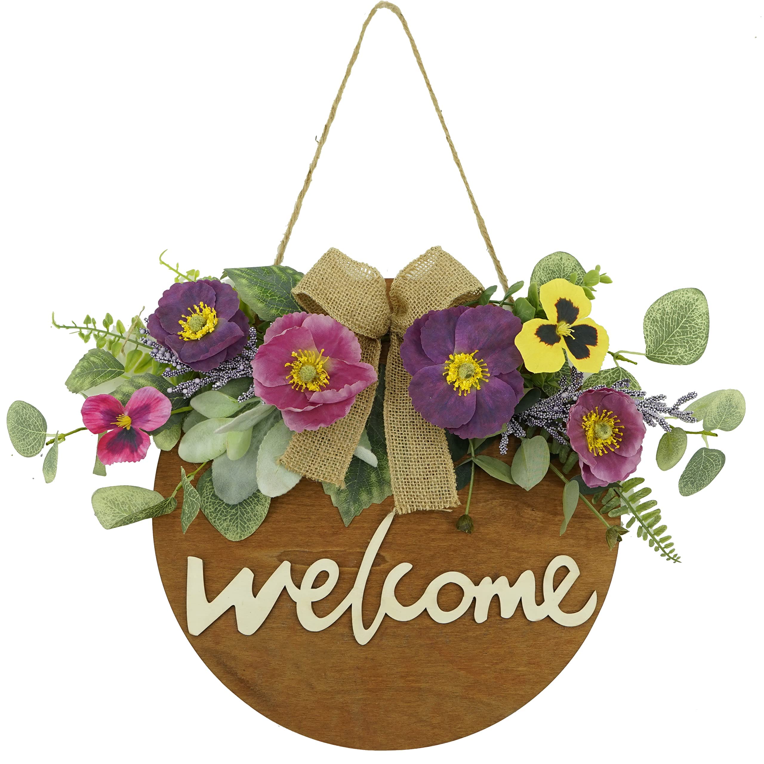 Artificial Spring Wreath with Flower for Front Door Home Decor (Purple Poppy)