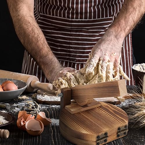 Miniatura 2 de Angoily Molde de prensa de bola de masa de madera para hacer tortillas pre-sazonadas Pataconera para tortilla de harina Roti Tawa o Dosa