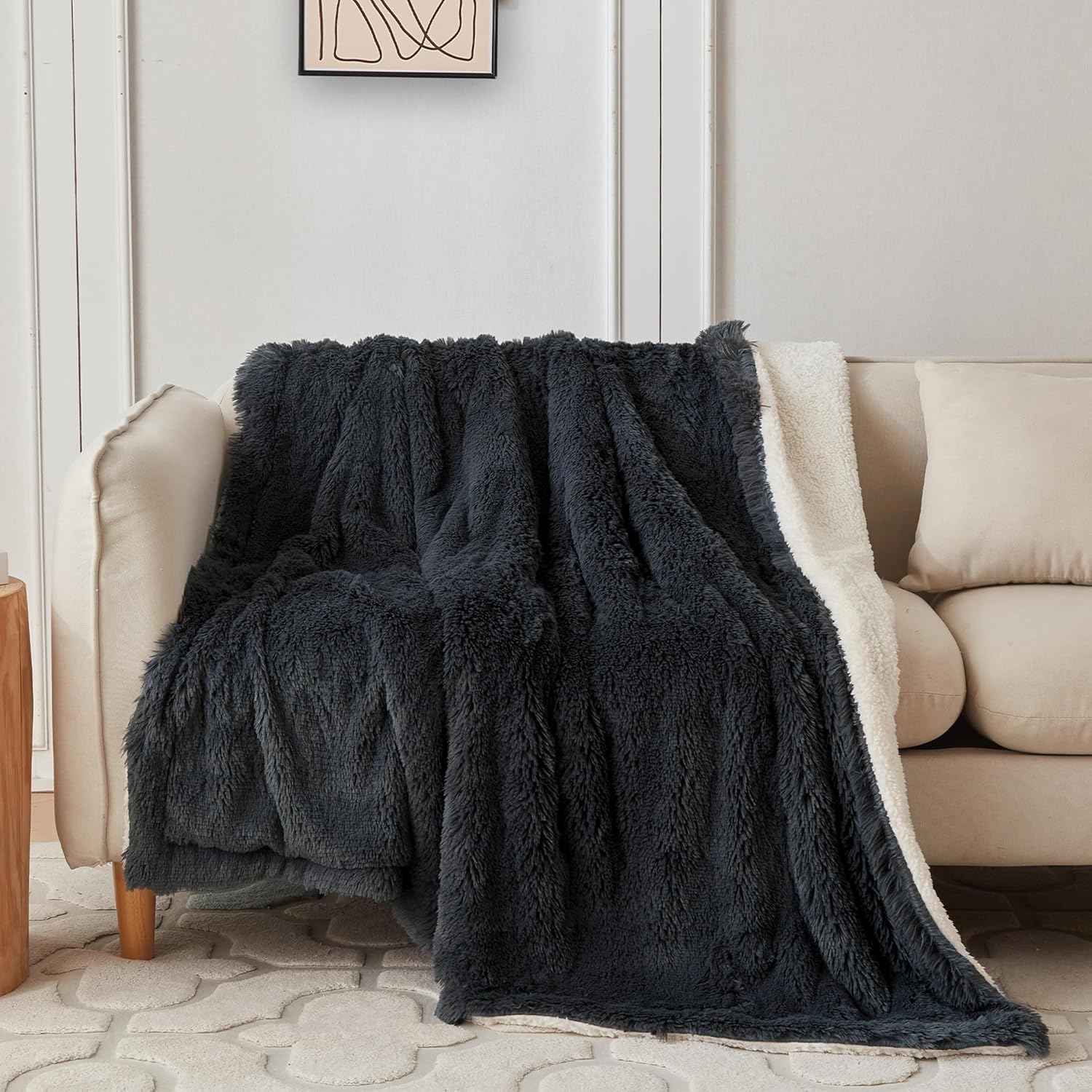 COOVA Ultra Soft Faux Fur Throw Blanket – Fuzzy Fluffy Cozy Microfiber Blankets, Warm Thick Plush Sherpa Fleece Throw Blanket for Couch,Bed,Sofa,Ideal Gift for Women.(Dark Grey, 50"x60") - Image 2