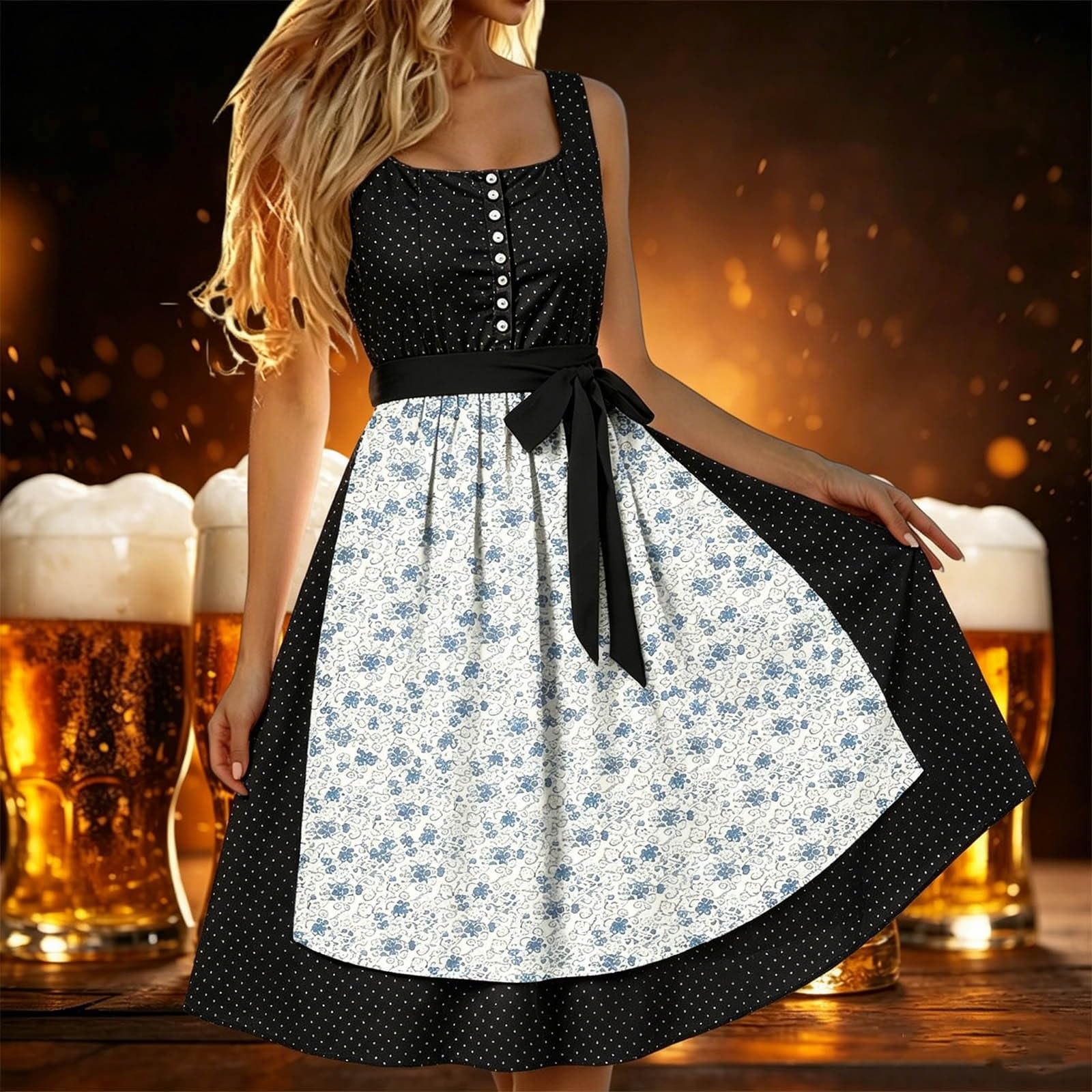 Generisch Vestido tirolés 2026 con lazo de cordones para elegante vestido de fiesta hasta el suelo con banda en la cintura, corte victoriano, ideal para celebraciones, ocio, todo el año