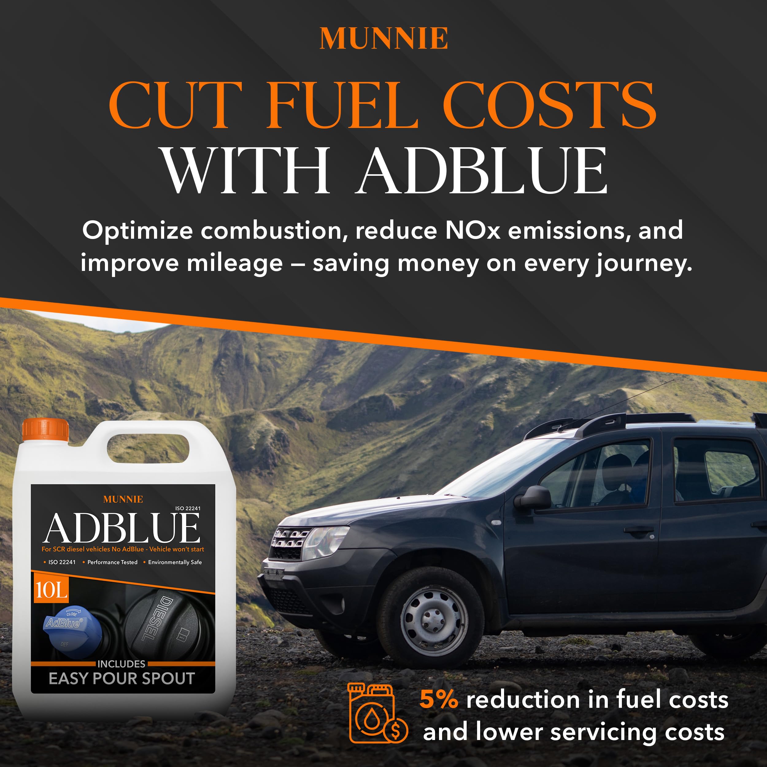 Munnie AdBlue 10 Litres with Nozzle – Premium Diesel Exhaust Fluid Additive for Cars, Vans & Trucks – Ad Blue Liquid for Diesel Engines ISO 22241 Compliant DEF for Emission Control & Cleaner Driving — view 7