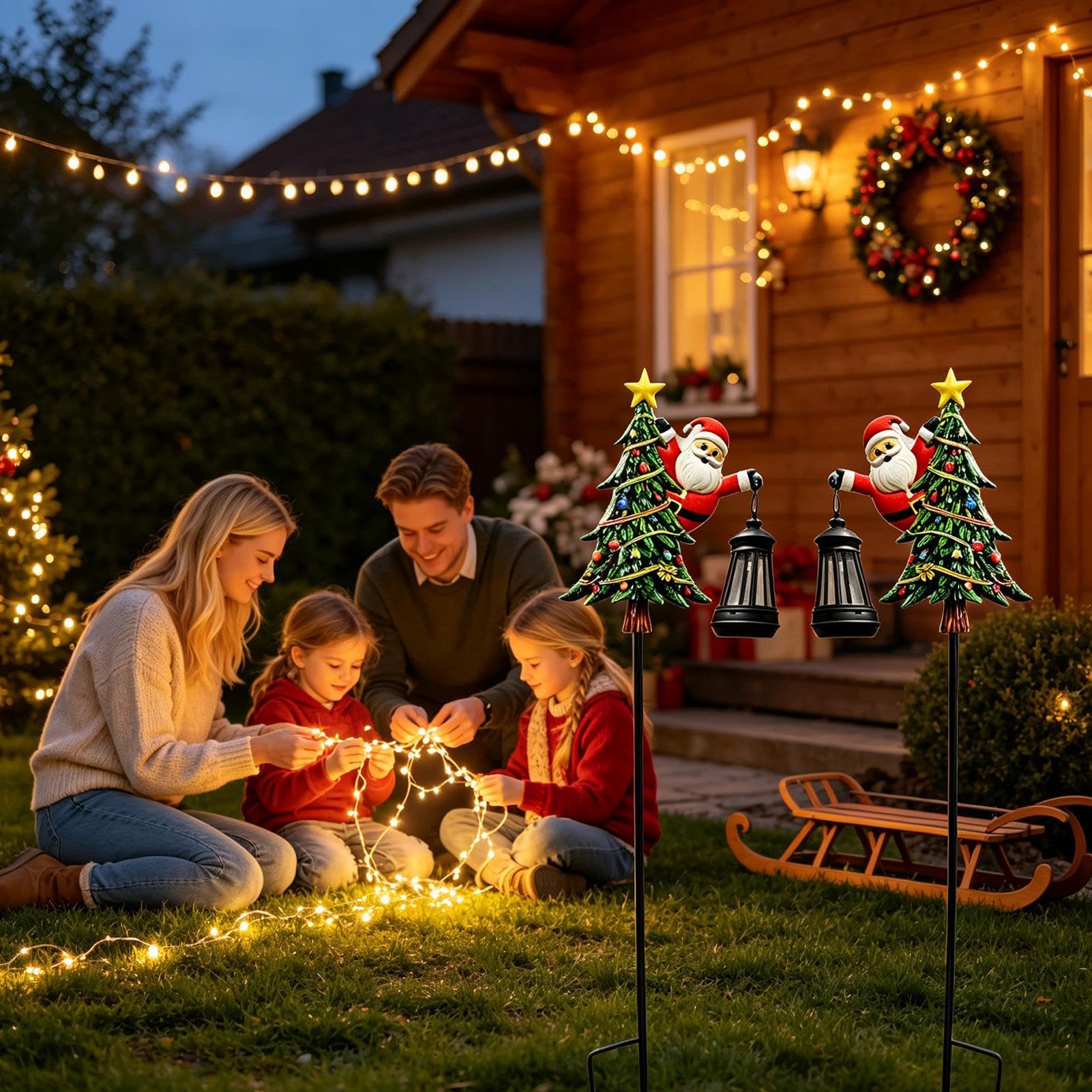 Luce solare sospesa di Babbo Natale – Decorazione esterna del giardino