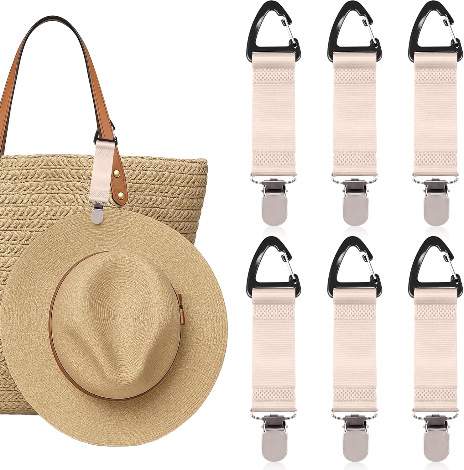 6 Pcs Hat Clip for Travel on Bag, Beach Vacation/Cruise Essentials Hats Holder, Strong Grip Space Saving Hat Clips Travel Accessories for Women/Family(Pink)