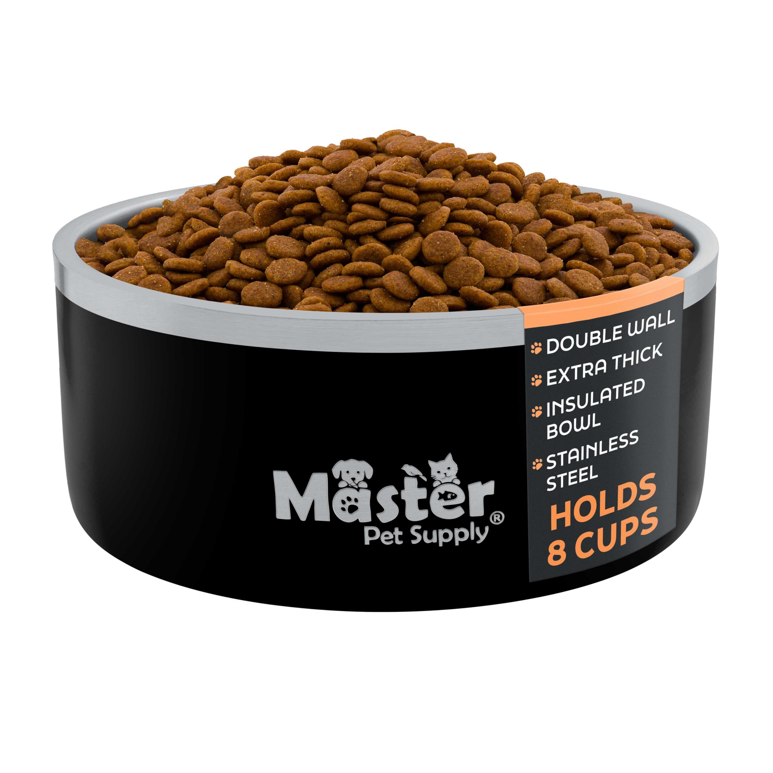 Master Pet Supply Stainless Steel Dog Bowls - 64 oz Heavy Duty - Black Velvet Double Wall Extra-Thick