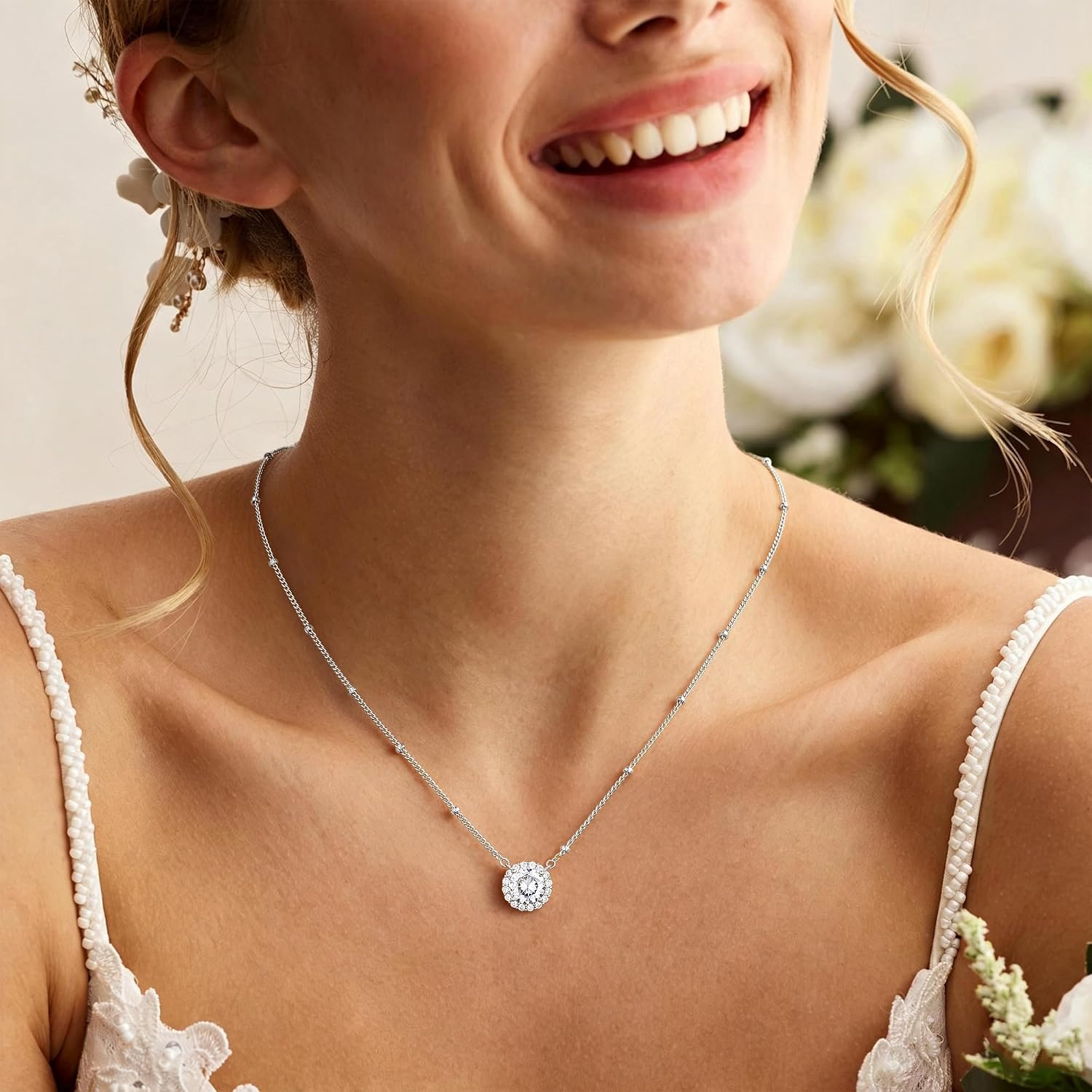 Turandoss Gold Necklace for Women, 14K Gold Plated Cubic Zirconia Necklace
