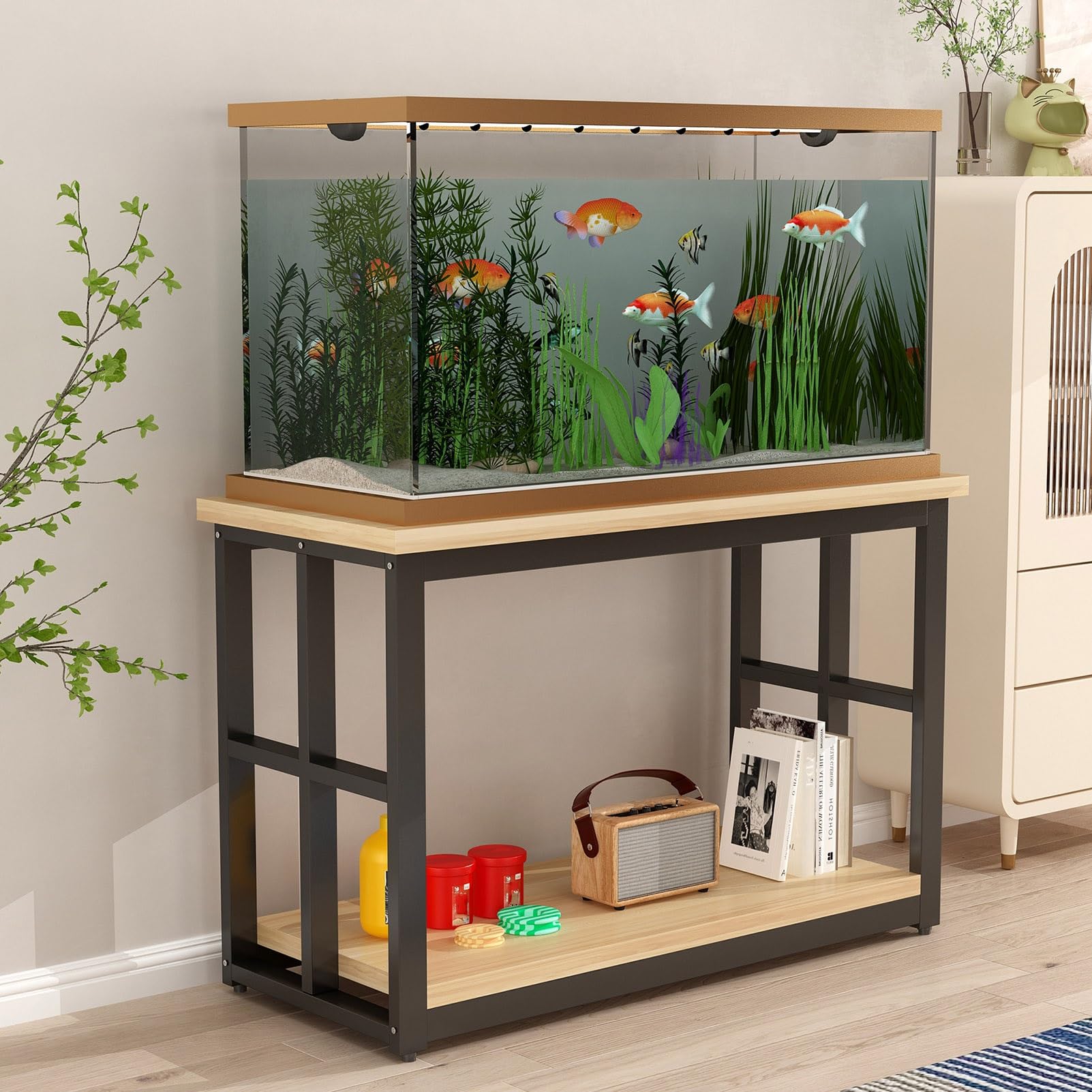 Soporte para Acuario de 2 Niveles con Almacenamiento, Soporte Metálico para Acuario con Patas Ajustables, Soporte para Tanque de Reptiles Para Oficina en Casa(Negro,120x50x70cm) — view 11