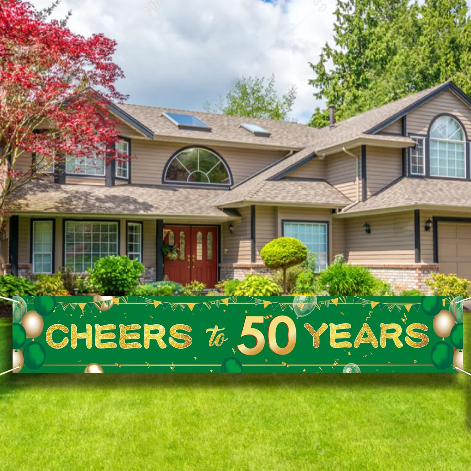 9.8x1.6FT Green Gold Cheers to 50 Years Birthday Banner, Green Gold 50th Birthday Decoration Yard Outdoor Backdrop Porch Sign for Men Women.