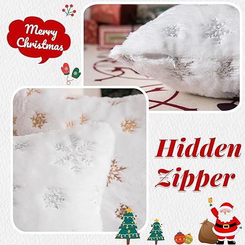 Miniatura 4 de AQOTHES Fundas de almohada decorativas peludas de piel sintética, felpa suave con lentejuelas de copo de nieve con purpurina, lindas almohadas para