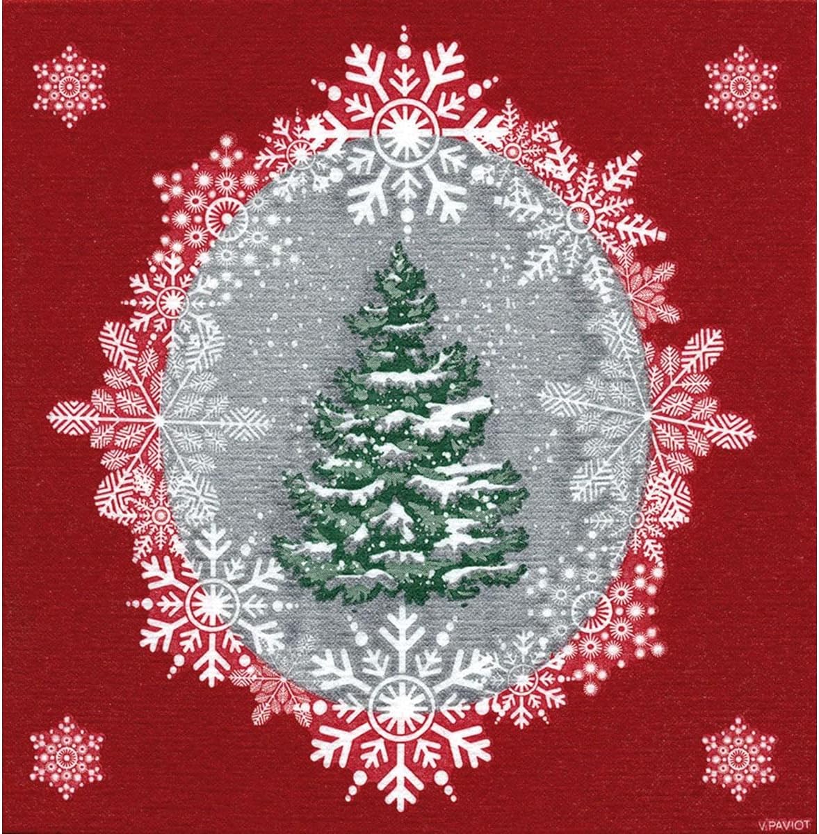 Decorative Cocktail Napkins Disposable Christmas Napkins Paper - Winter Wonderland Decorations, Woodland Decor Red Napkins - Beverage Napkins with Rustic Christmas Decorations, 5" x 5" Pk 40