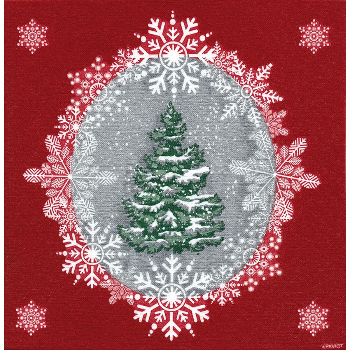 Decorative Cocktail Napkins Disposable Christmas Napkins Paper - Winter Wonderland Decorations, Woodland Decor Red Napkins - Beverage Napkins with Rustic Christmas Decorations, 5" x 5" Pk 40