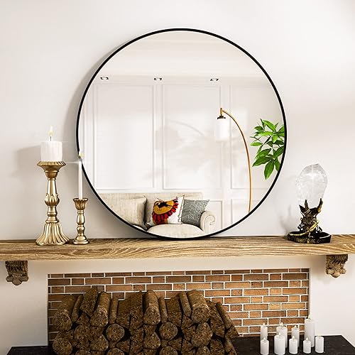 Miniatura 6 de Espejo redondo negro para baño, espejo circular de 20 pulgadas, espejo de pared redondo con marco de metal simple, espejo colgante redondo moderno
