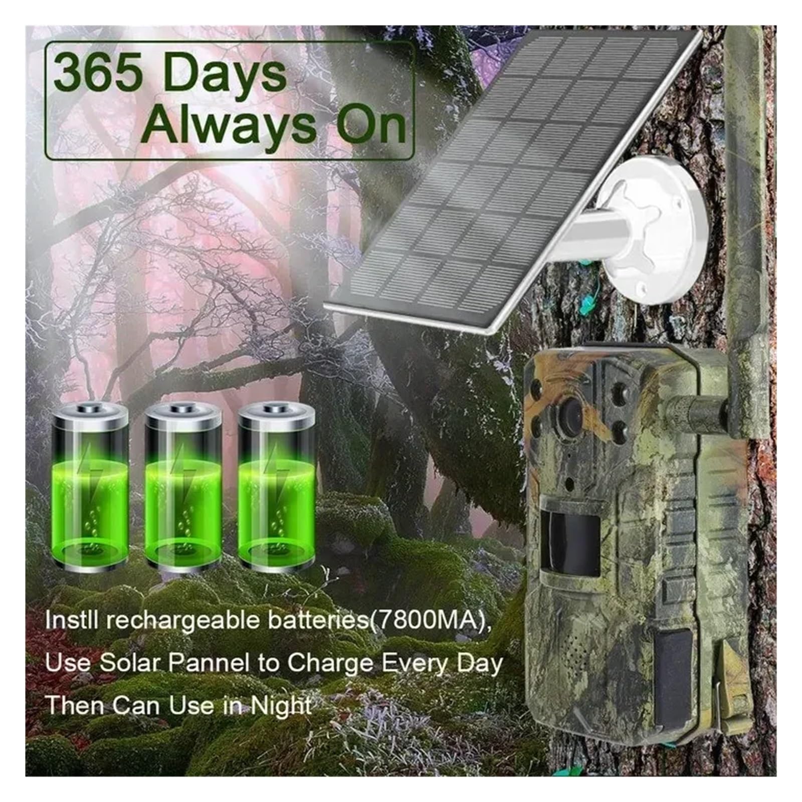 Cámara Vida Silvestre Cámara Solar Impermeable De Rastreo For Caza 20M PIR Detección Movimiento Vida Silvestre 4K 14MP 4G Tarjeta SIM 30M Visión Nocturna Monitoreo Confiable Preciso(A Set add 128G)
