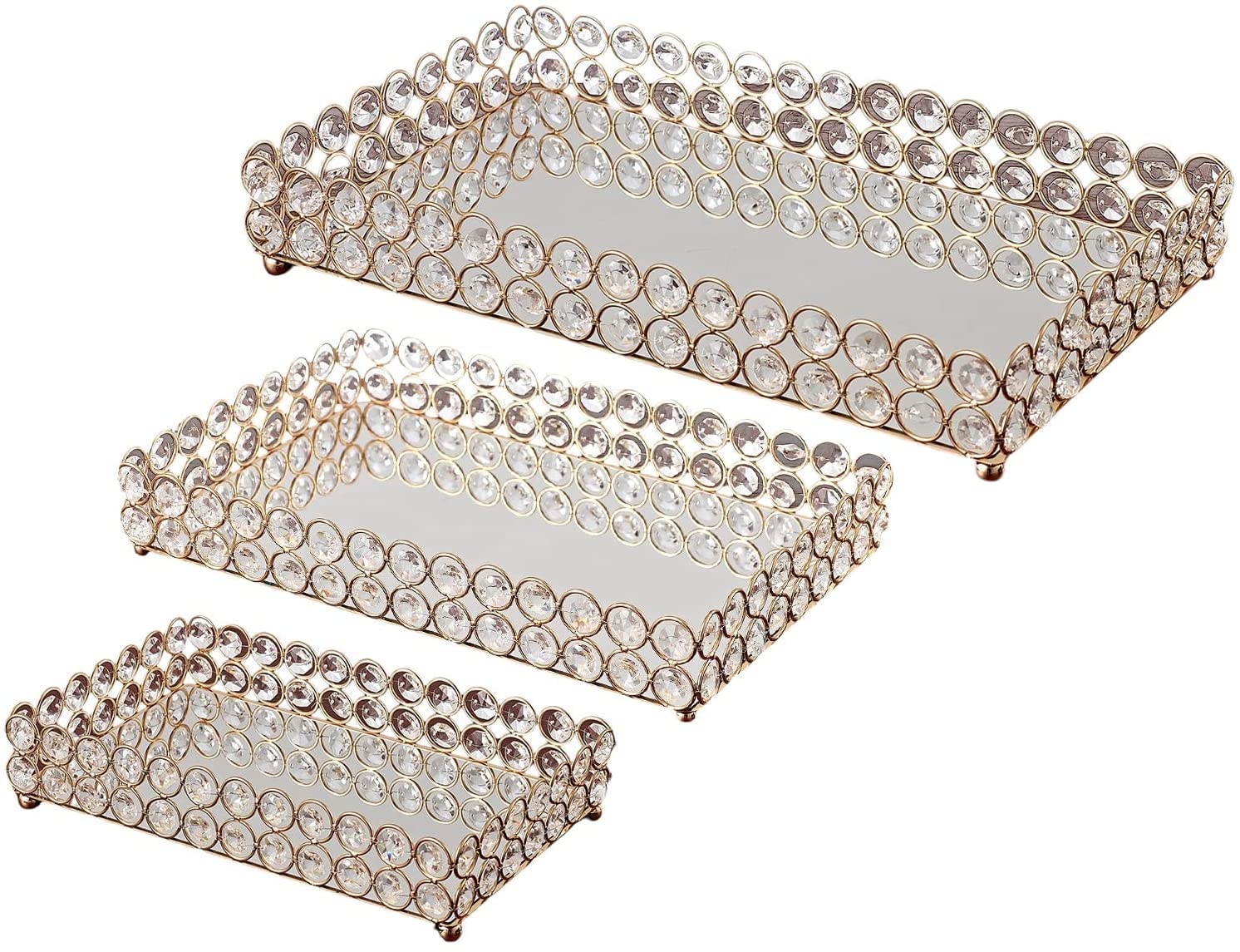 Bandejas Bandeja de baño, bandejas decorativas para tocador de maquillaje, cristal espejado, joyería cosmética, baratija, soporte de almacenamiento, organizador, bandeja de almacenamiento Multifunción