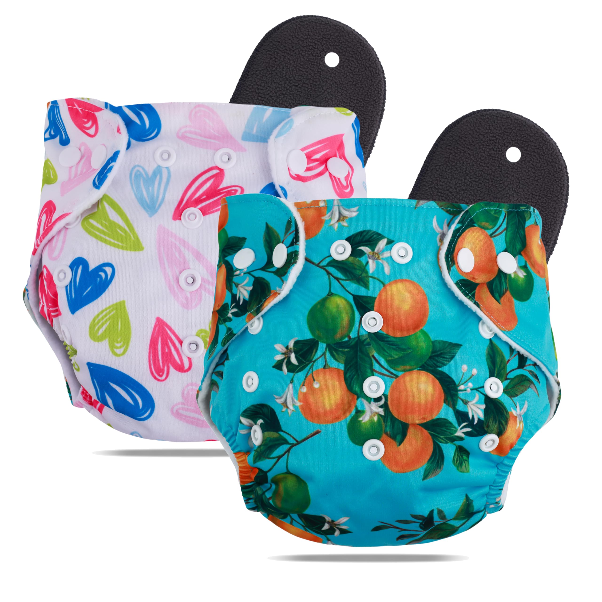 Novo BabyNovo Baby Leakage Proof Reusable Cloth Diaper With 5 Layer High absorbent Pad | Reusable Nappies| Freesize for Kids 0-3 Yrs | washable diapers (Heart + Fruit)