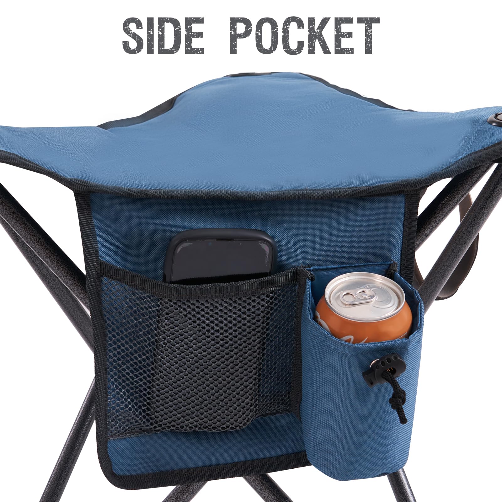 PORTAL Sgabello pieghevole extra large con schienale per pesca e campeggio, con tracolla, colore: blu