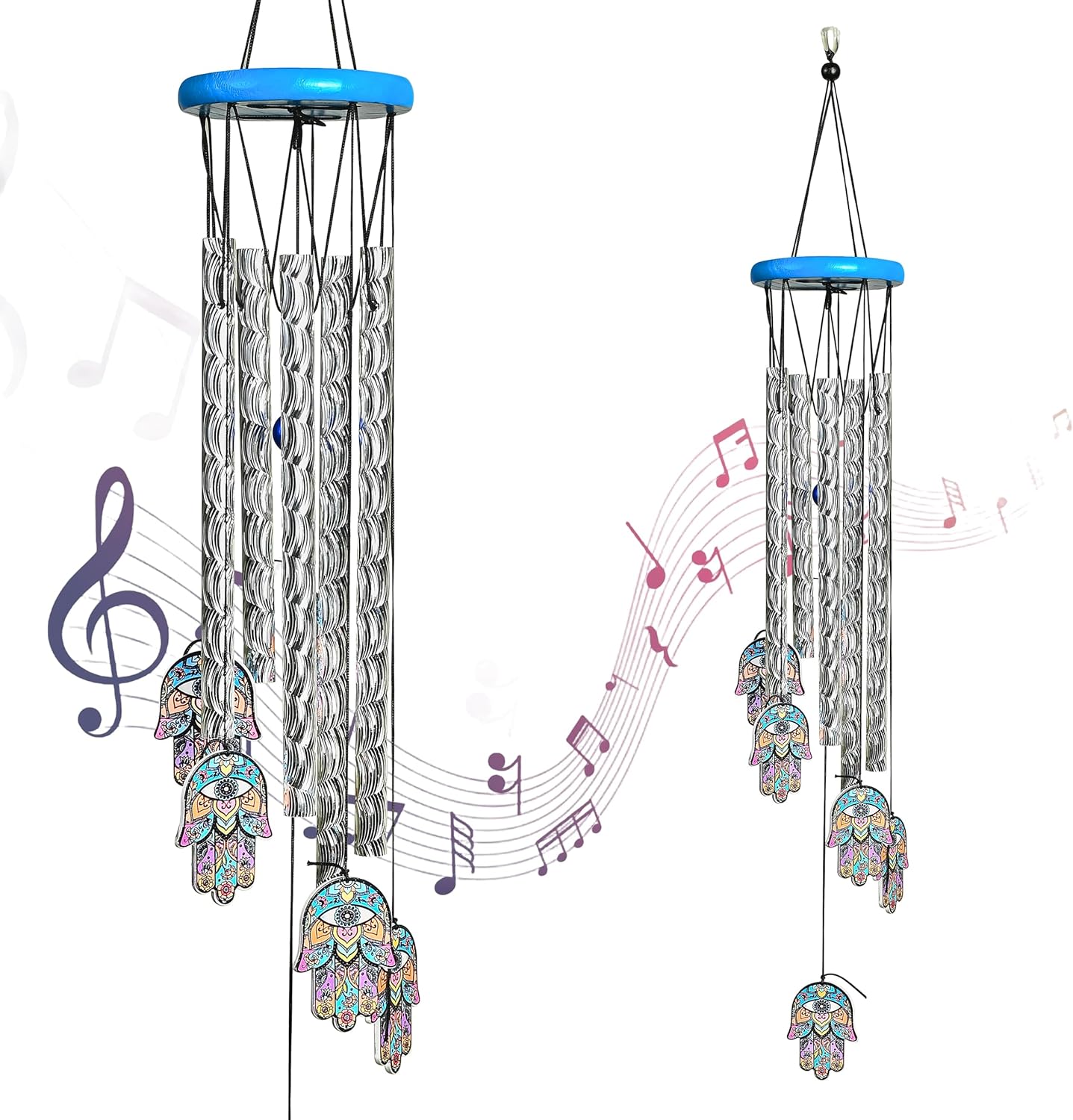 Crocon Large Outdoor 5 Pipes & 6 Hamsa Hand Wind Chime with Deep Tones for Couples Unique Housewarming for New Home and Office Decoration & Birthday Gifts for Women Healing D�cor Size: 24.40 inch