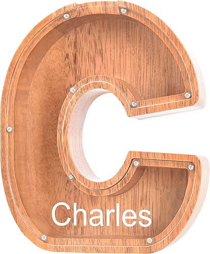 Alcancías con nombre personalizado para niños alcancía con letra personalizada banco de dinero del alfabeto de madera regalos para niños y niñas