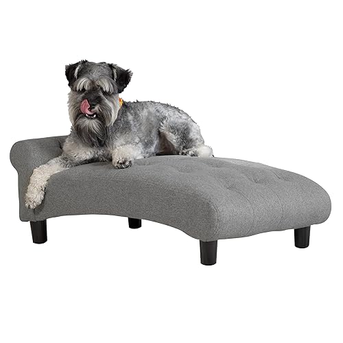 Paws & Purrs Luxury Cat Chaise Lounge Sofa – Tufted Raised Pet Bed | Plush 4″ Cushion, Elegant Furniture for Cats or Dogs, Easy-Assemble, Gray - Gray