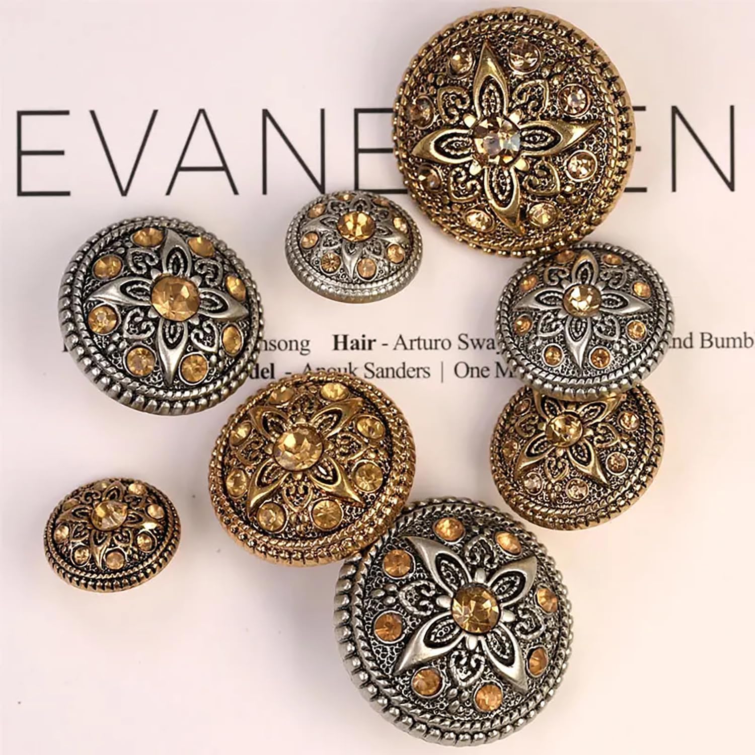 5 Pcs Plastic Rhinestone Buttons Silver Jewel Gold Flower Design for Clothing Sewing Knitting Luxury Crafts Supplies image 2