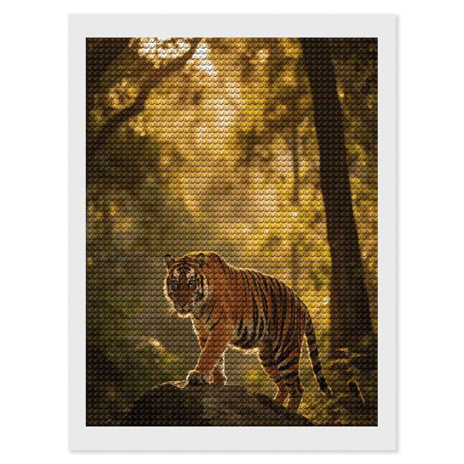 FekiLoot Tiger Paint by Numbers Kit for Adults Beginner DIY Diamond Dots Paintings Round Full Drill Diamond Art Kits Picture Diamond Art Painting Kits for Home Decor 12"x16"