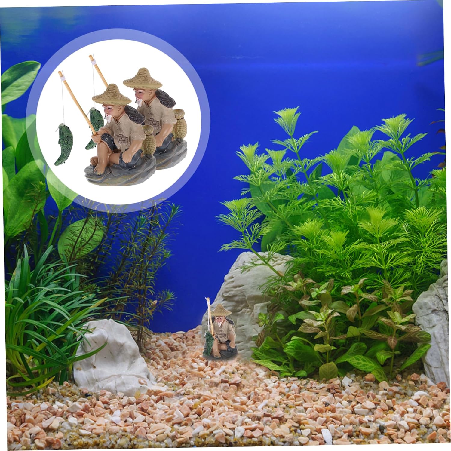 Cabilock 2Pcs Miniature Fisherman Figurine Fairy Garden Bonsai Statue Ornaments for Micro Landscape Fish Tank Zen Sand Fairy Garden Decor