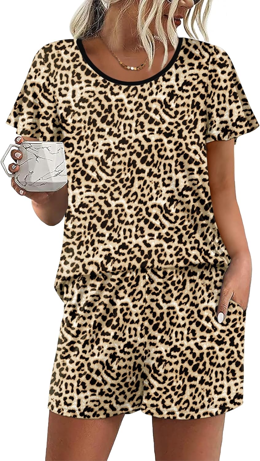 Ekouaer Womens Pajama Set Summer Short Sleeve Pjs Sleepwear Cute 2 Piece Lounge Sets S-XXL