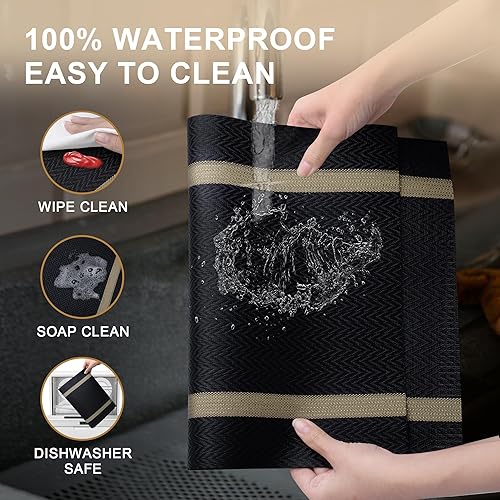 Miniatura 7 de COSMOCASA Manteles individuales reversibles tejidos de PVC, juego de 6, manteles individuales de vinilo impermeables para mesa de comedor de cocina,