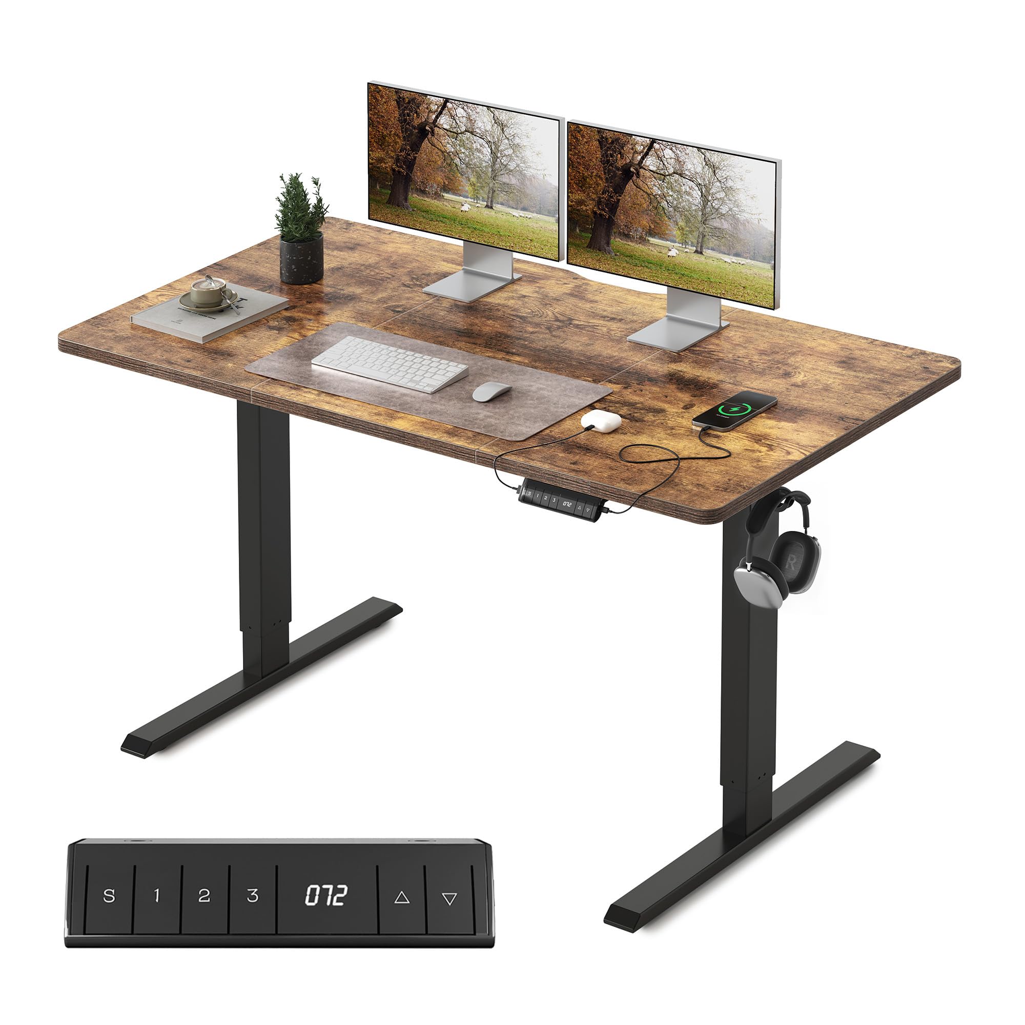 FEZIBO Schreibtisch Höhenverstellbar Elektrisch, Steh-Sitz Tisch, Verstellbarer Stehpult mit Memory-Steuerung, Ergonomischer Computertisch Homeoffice
