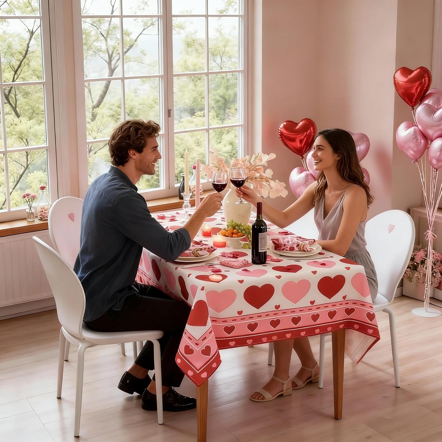 SASTYBALE Valentines Tablecloth Rectangular, Washable Table Cloth Spillproof Red & Pink Love Hearts Table Cover for Dining Anniversary Wedding Party Valentine's Day Decor (60"x102")