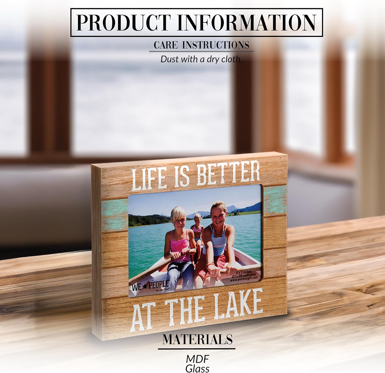 Pavilion Gift Company 67243 We People-Life is Better at the Lake Picture Frame, 5"x7",BROWN , SKY BLUE