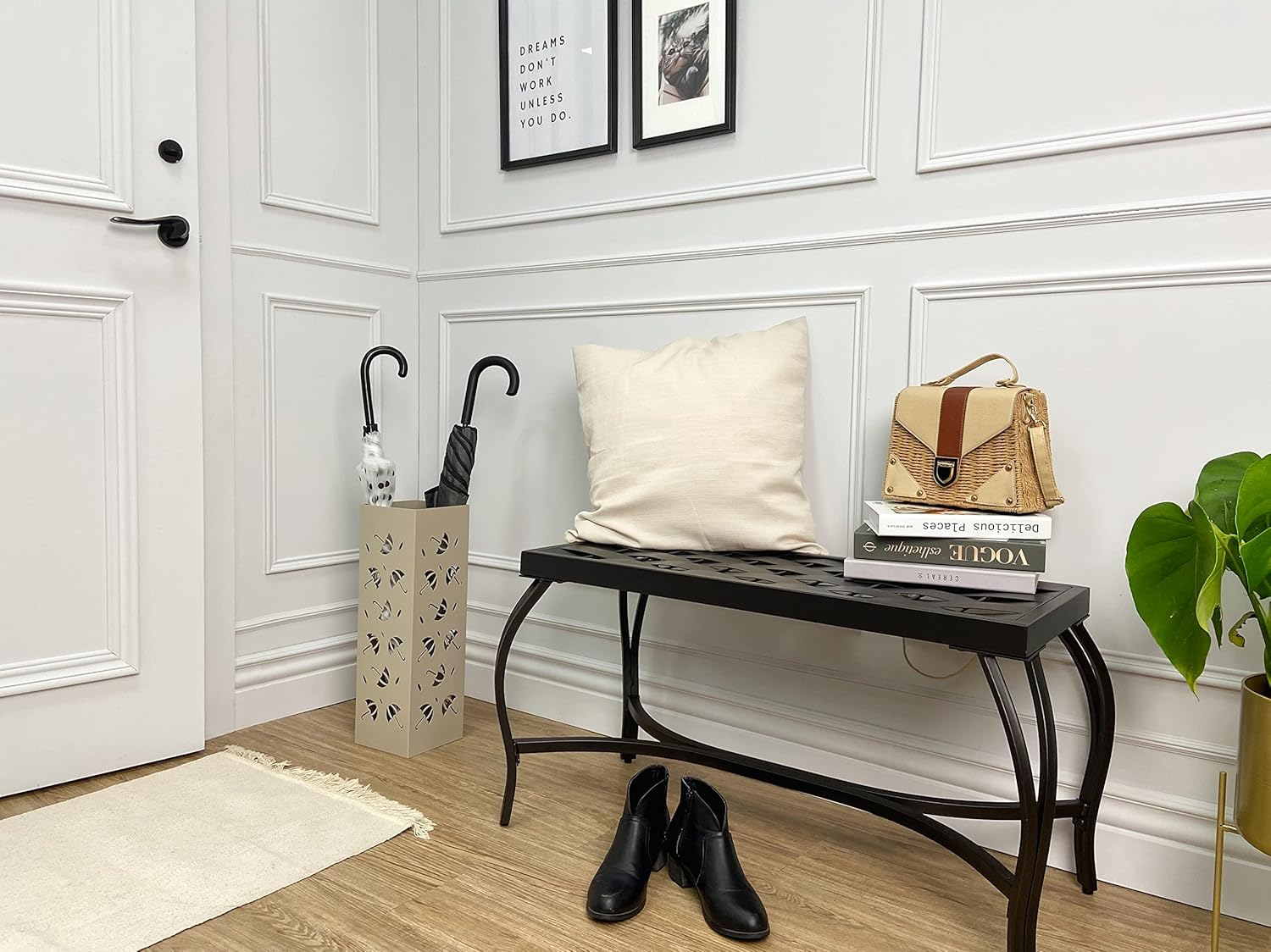 Mango Steam Metal Square Tall 19.5" Umbrella/Cane/Walking Stick/Wrapping Paper Holder, Stand, Rack Organizer (Brollies Almond)