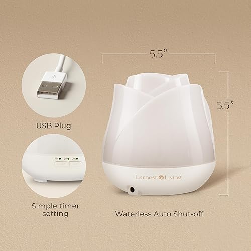 Miniatura 2 de Earnest Living Difusor de aceite esencial rosa de 5.1 fl oz, mini humidificador ultrasónico de aromaterapia para dormitorio, escritorio, sin BPA,