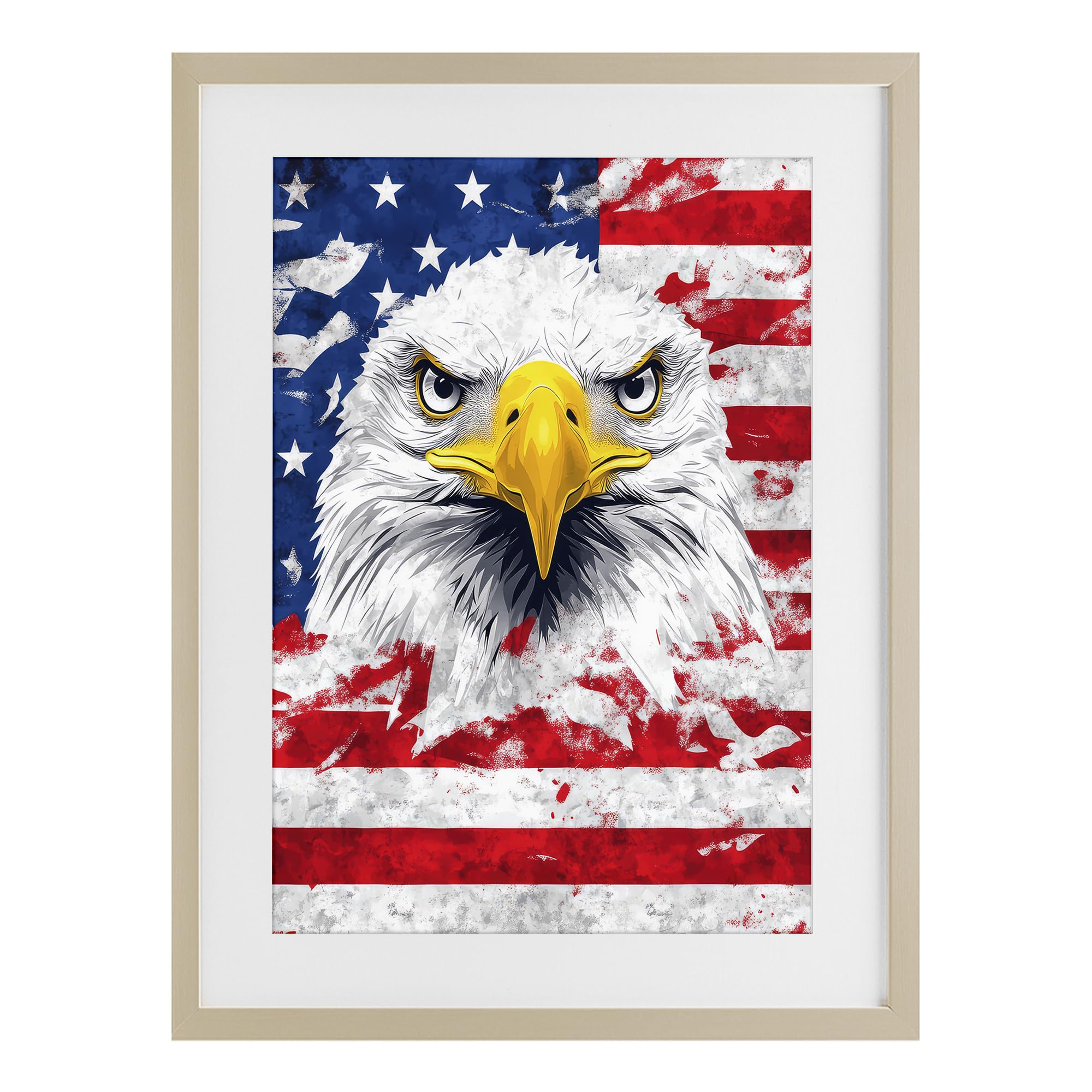 Stupell Industries Harvest Pine (Textured) 'Patriotic Bald Eagle Flag'| Framed Print Under Glass