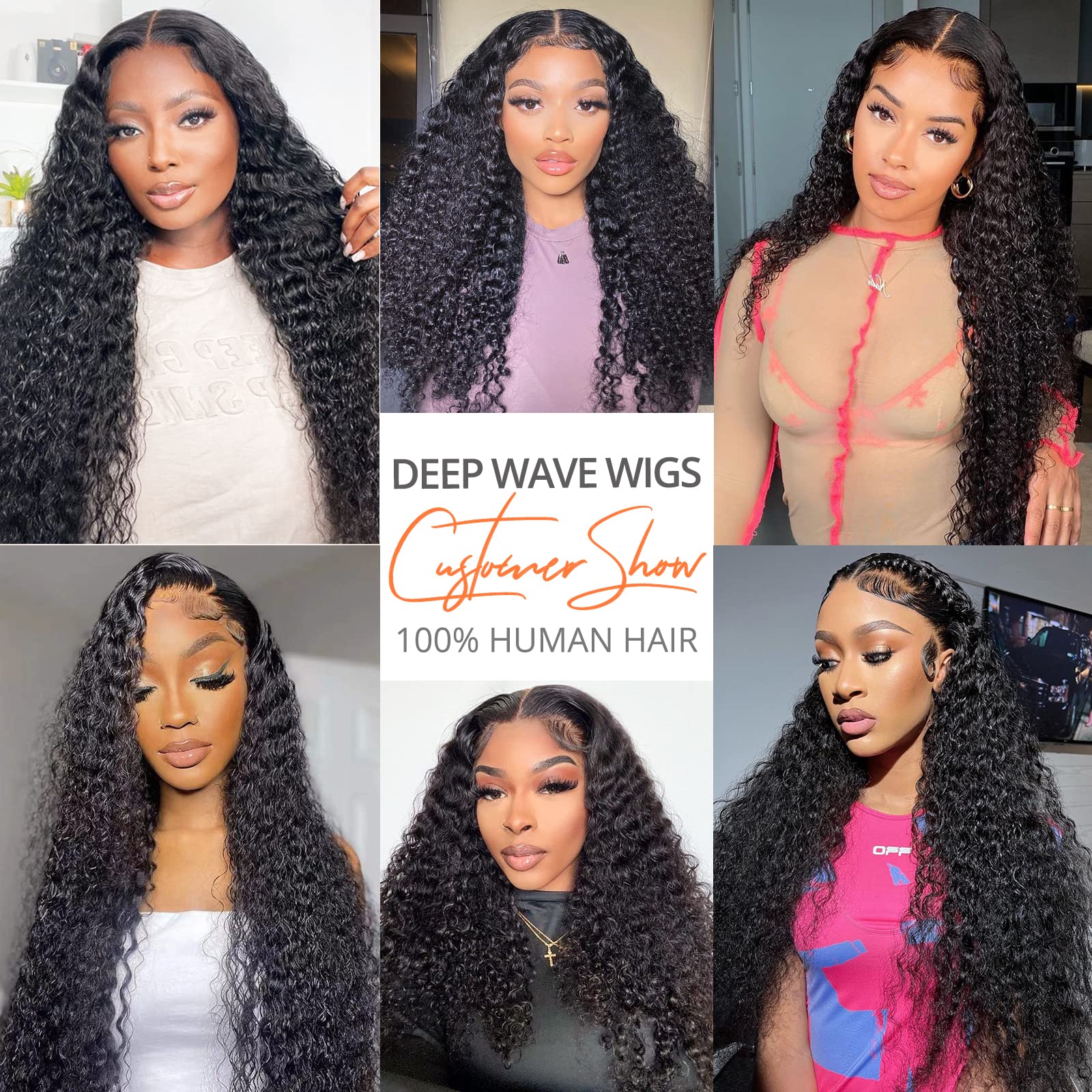 Deep Wave Lace Front Wig 180 Density 13x4 HD Transparent Glueless Human Hair 180% Density Deep Wave Lace Front Human Hair Wig | Wet  main image 3