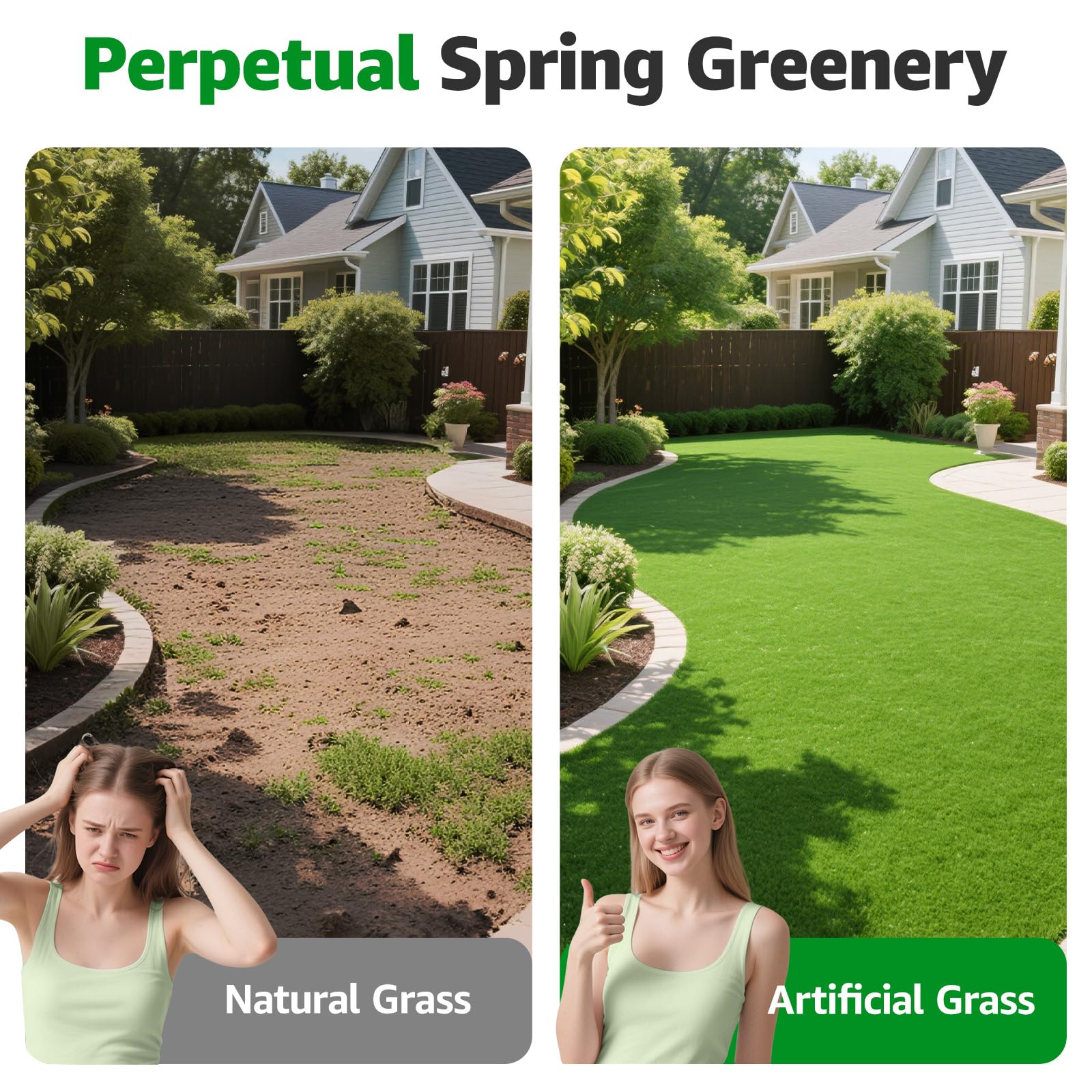 Tappeto di erba artificiale realistica per interni ed esterni: erba finta con fori di drenaggio, tappetino per cani adatto agli animali domestici, perfetto per giardino, prato, balcone, patio, cortile