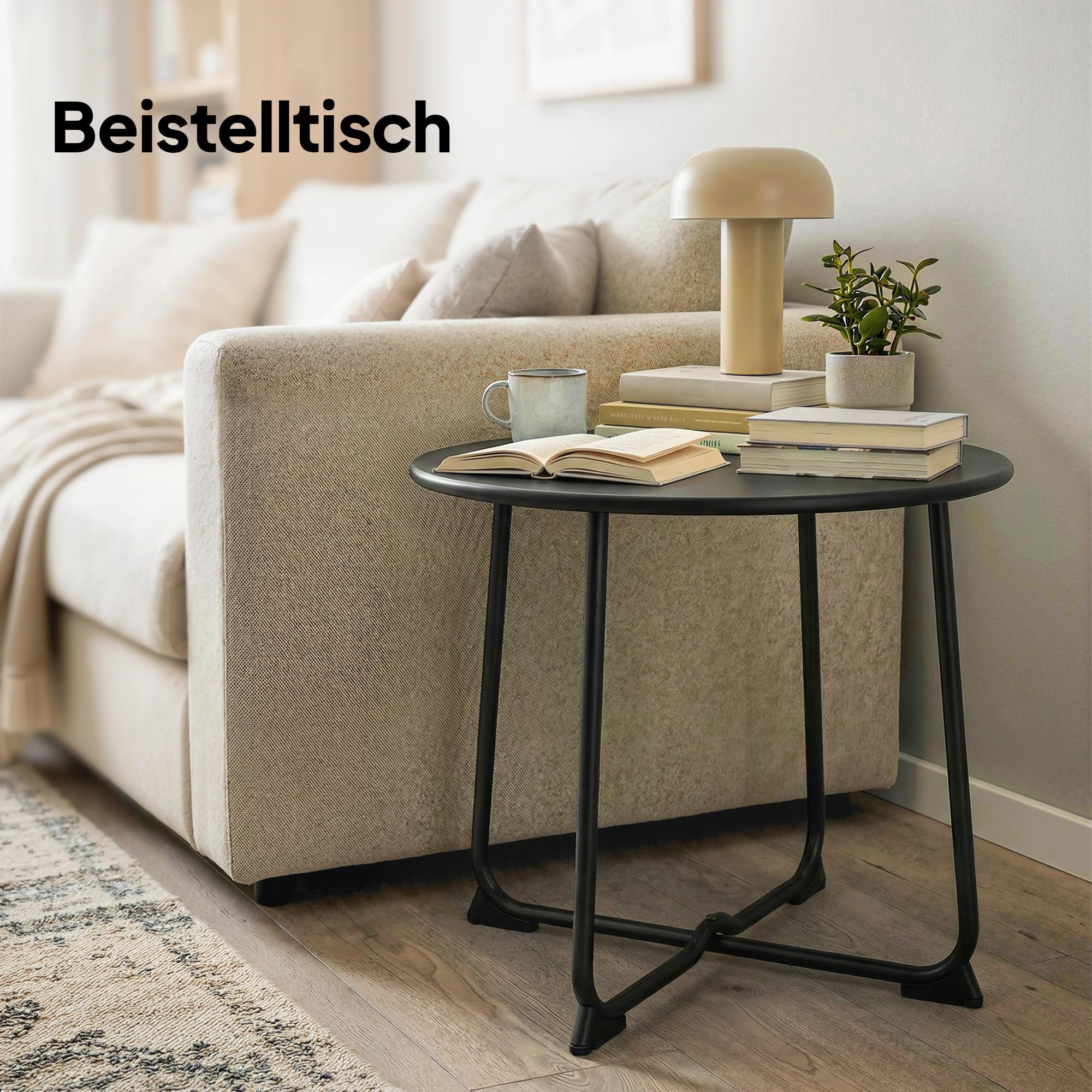 Outsunny Beistelltisch Balkontisch aus Metall Rund 50x50x45,5 cm Grau | Kaffeetisch, Wetterfest, Gartentisch, Pflegeleicht, Outdoor Tisch, Sofatisch, für Garten Balkon Veranda Terrasse Wohnzimmer