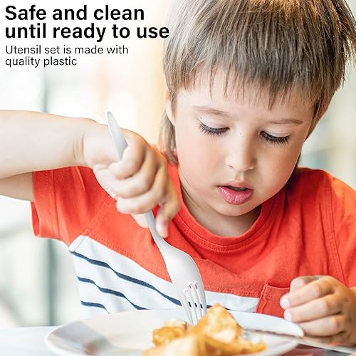 Miniatura 7 de MT Products Utensilios de plástico blanco envueltos individualmente, juego de cubiertos envueltos individualmente, juego de utensilios desechables