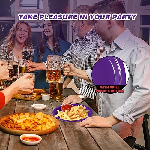 Miniatura 131 de Platos de papel desechables rojos, 50 platos llanos de 9 pulgadas a granel para suministros de fiesta, platos de fiesta de colores y resistentes