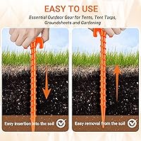 Vista 4 de 15 Pack Plastic Spiral Tent Stakes - 10 Inch Heavy Duty Screw-in Sand Anchors Pegs - Windproof Plastic Ground Anchor Stakes for Secure Tents
