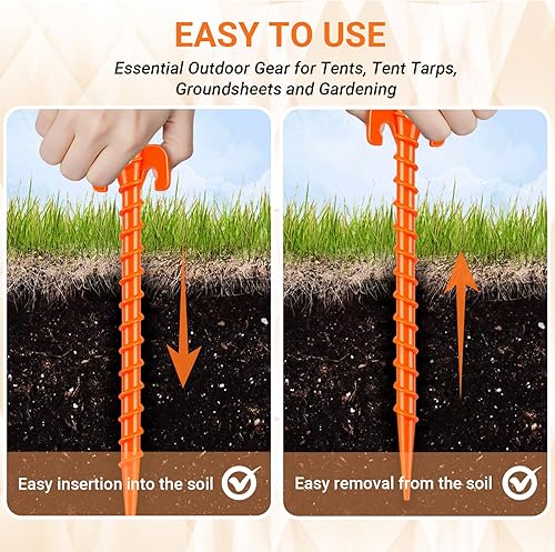 Miniatura 4 de 15 Pack Plastic Spiral Tent Stakes - 10 Inch Heavy Duty Screw-in Sand Anchors Pegs - Windproof Plastic Ground Anchor Stakes for Secure Tents,